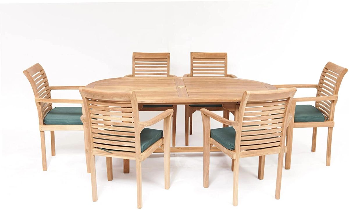 ASTON 6 SEATER TEAK OVAL Patio Dining Set - 6 foot / 1.8 Metre Fixed Table & 6 Stacking Chairs 